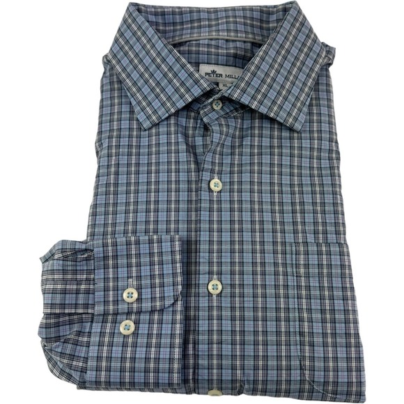 Peter Millar Other - Peter Millar Crown Blue White & Red Plaid Cotton Blend Button Up Mens Size‎ XL